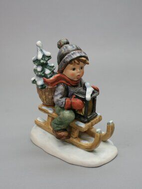 Hummel Ride Into Christmas Figurine 6” Goebel 396/I Boy on Sled TMK-6 W. Germany